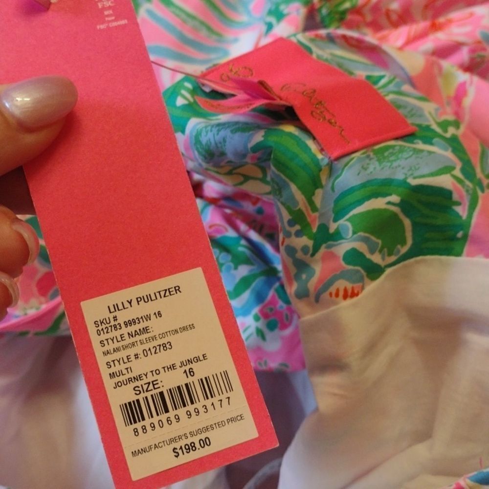 NWT Lilly Pulitzer Nalani Dress puff sleeve pink green size 16 - Picture 11 of 14